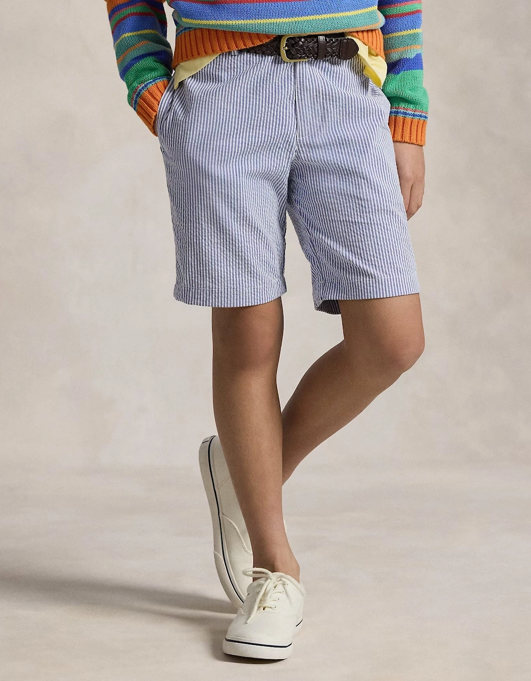Boys Seersucker Preppy Shorts in Blue