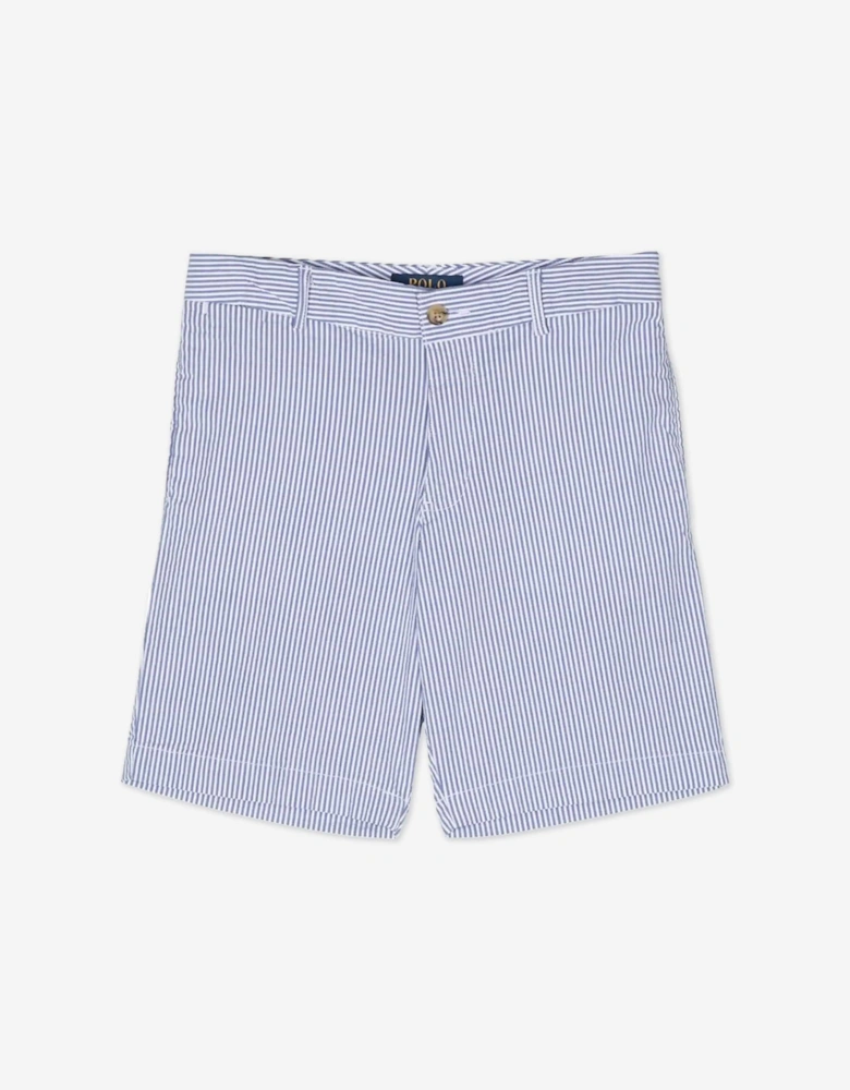 Boys Seersucker Preppy Shorts in Blue