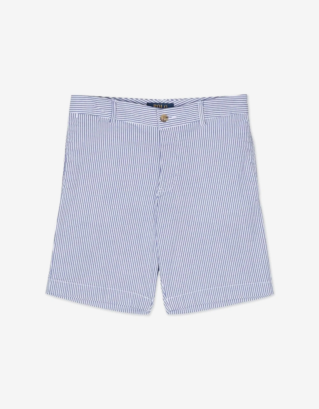 Boys Seersucker Preppy Shorts in Blue, 7 of 6