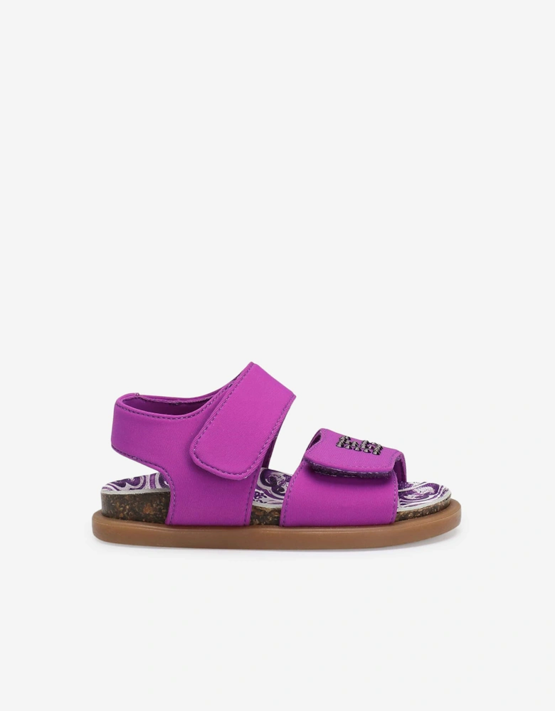 Girls Lycra Diamante Logo Sandals in Purple