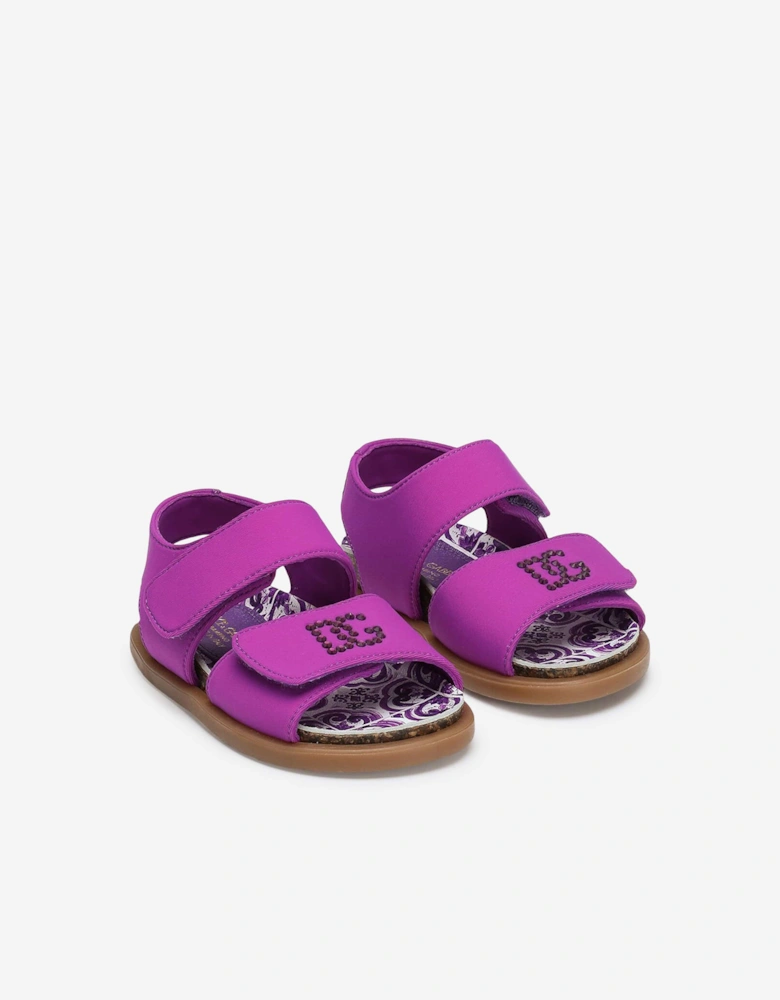 Girls Lycra Diamante Logo Sandals in Purple