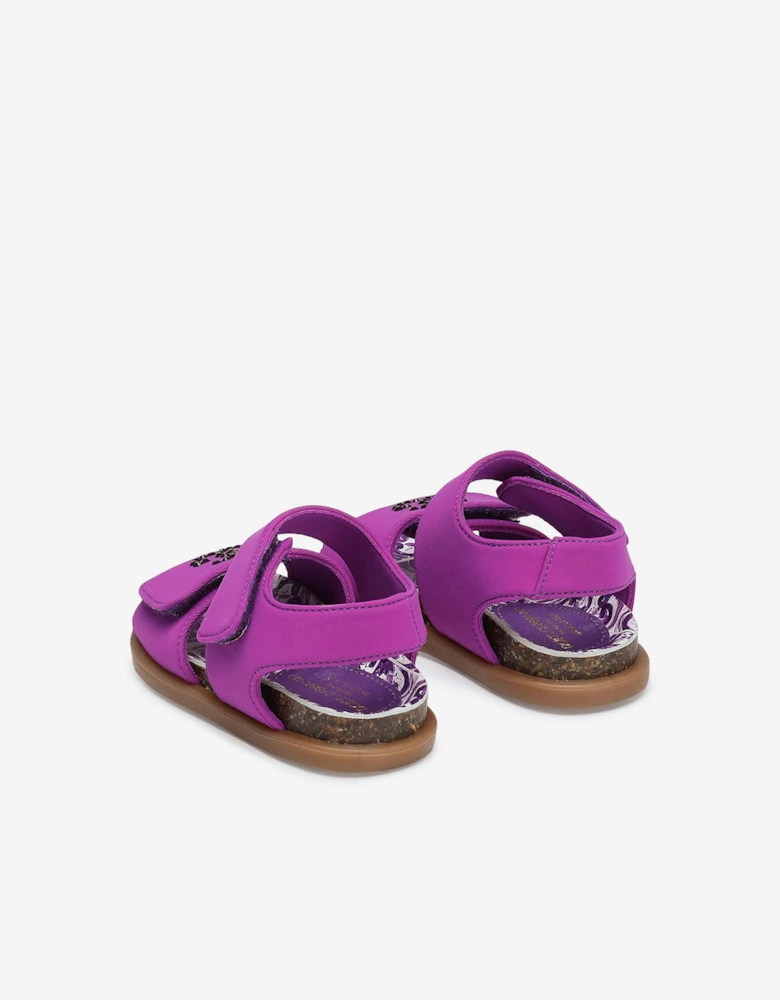 Girls Lycra Diamante Logo Sandals in Purple