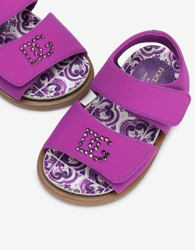 Girls Lycra Diamante Logo Sandals in Purple