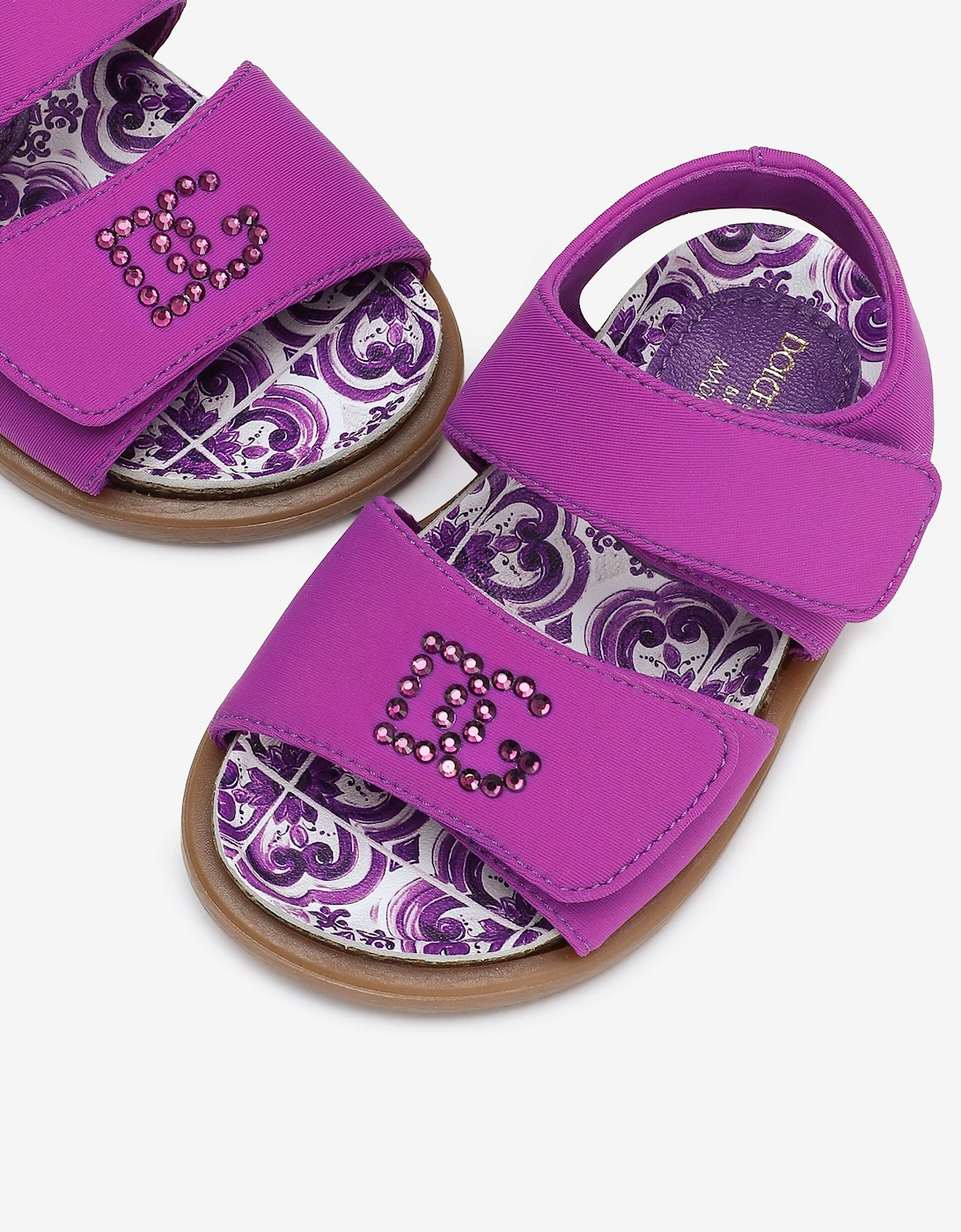 Girls Lycra Diamante Logo Sandals in Purple