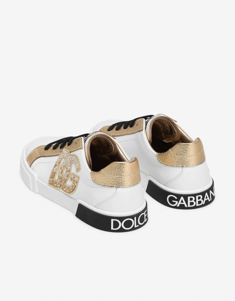 Girls Leather DG Logo Trainers in White