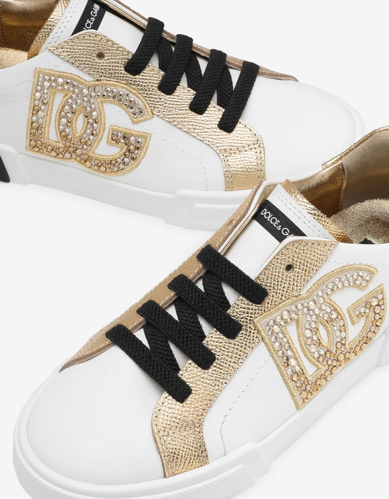 Girls Leather DG Logo Trainers in White
