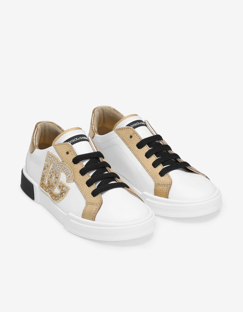 Girls Leather DG Logo Trainers in White