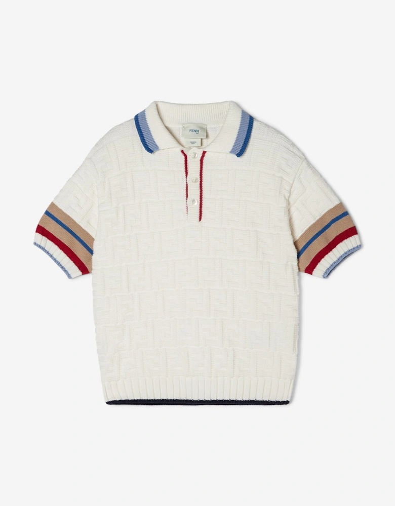 Boys Cotton FF Polo Shirt in White