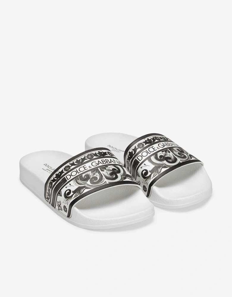 Kids Leather Majolica Sliders in White