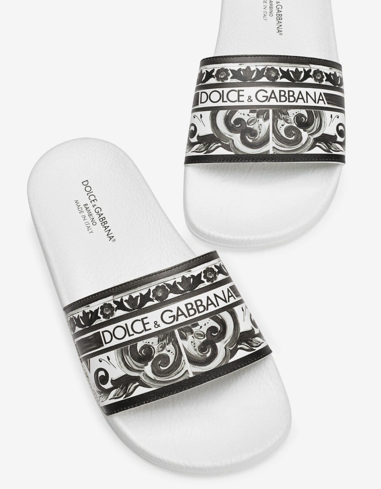 Kids Leather Majolica Sliders in White