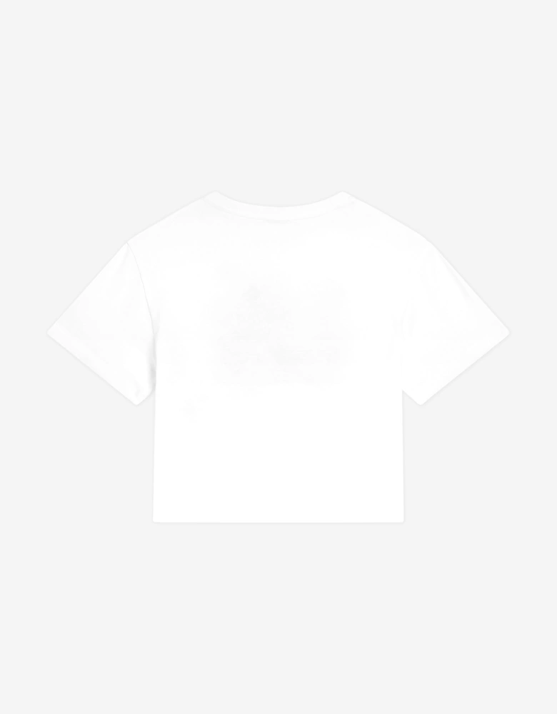 Girls Floral Embroidered Logo T-Shirt in White