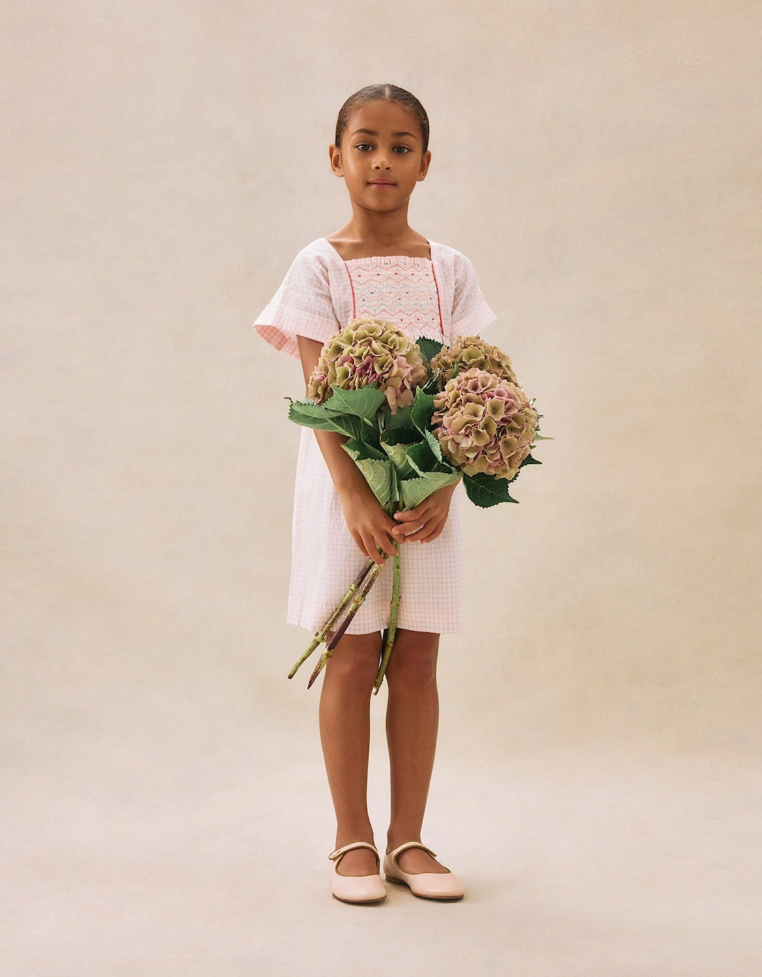 Girls Smocked Paysanne Dress in Pink