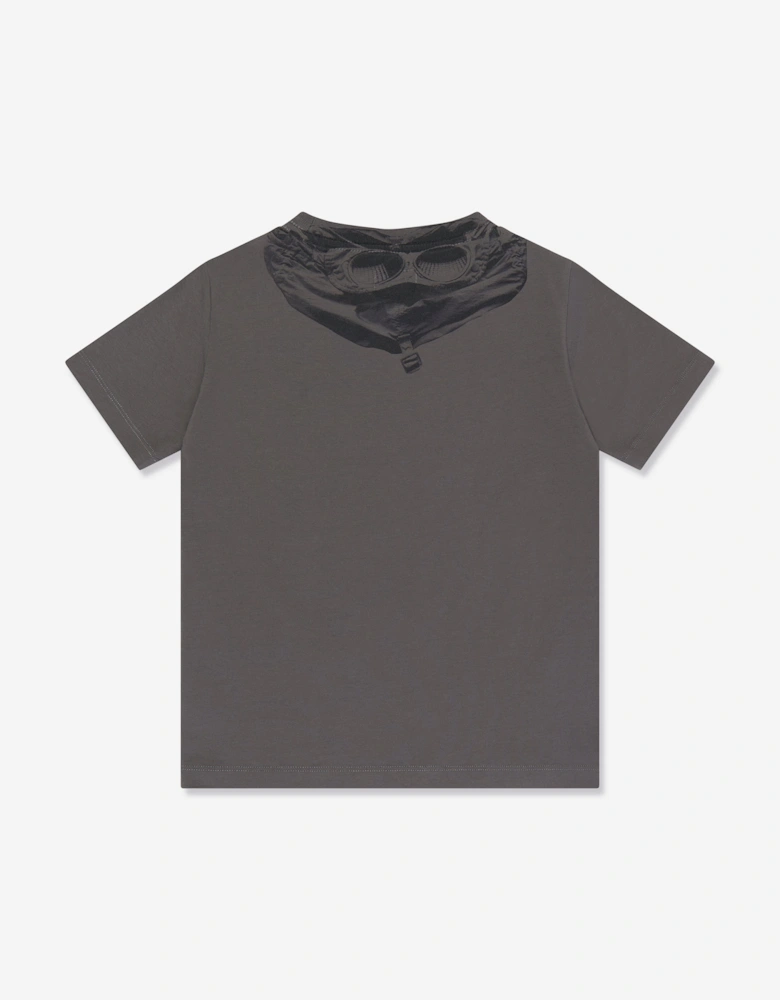 C.P. Company Boys Goggle Hood Print Logo T-Shirt in Grey