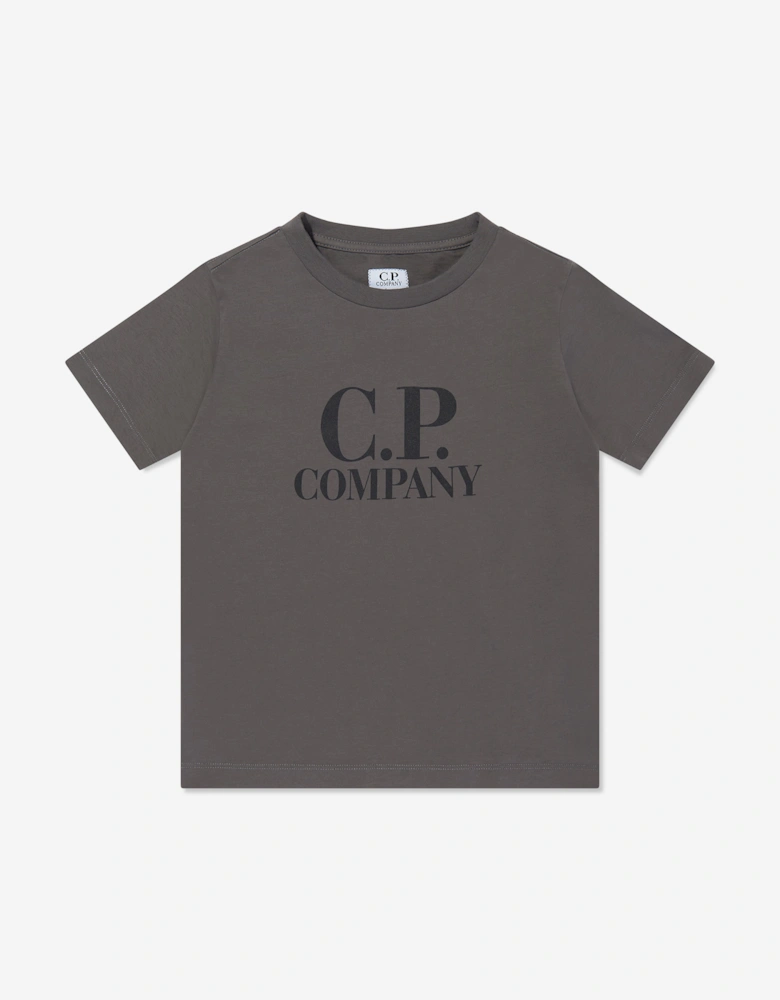 C.P. Company Boys Goggle Hood Print Logo T-Shirt in Grey