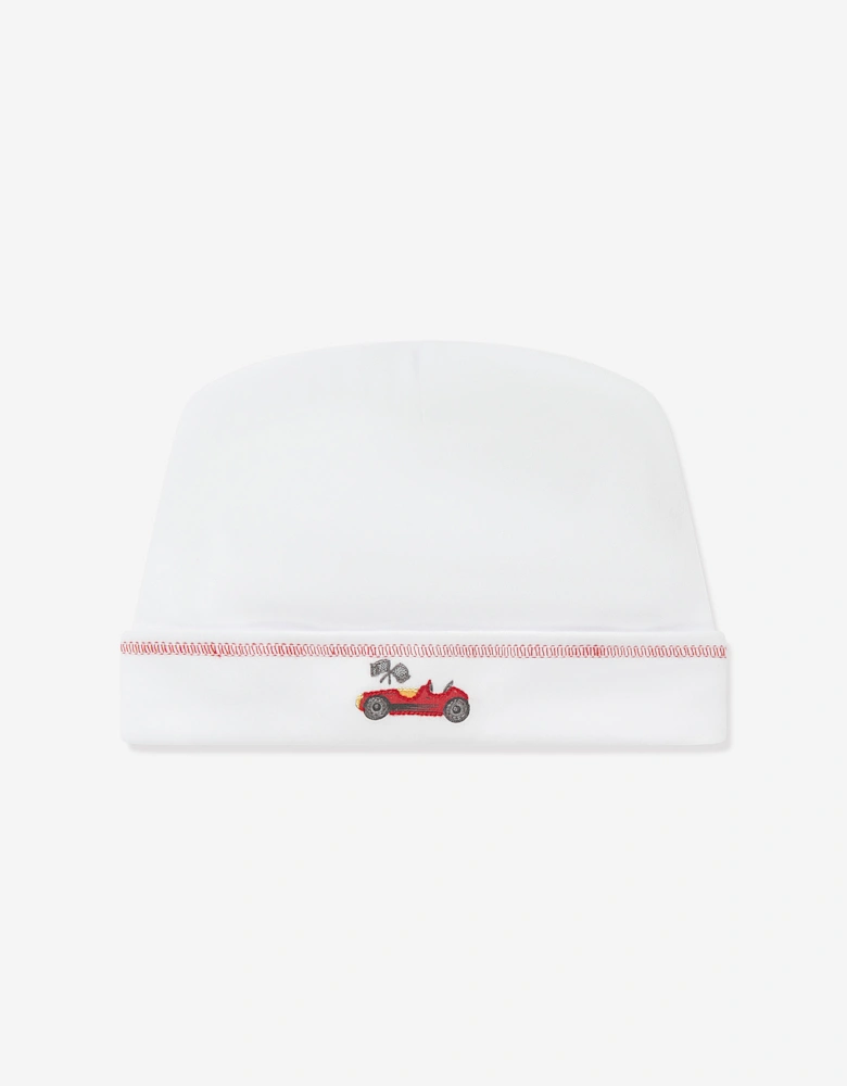 Baby Boys Grand Prix Embroidered Hat in White