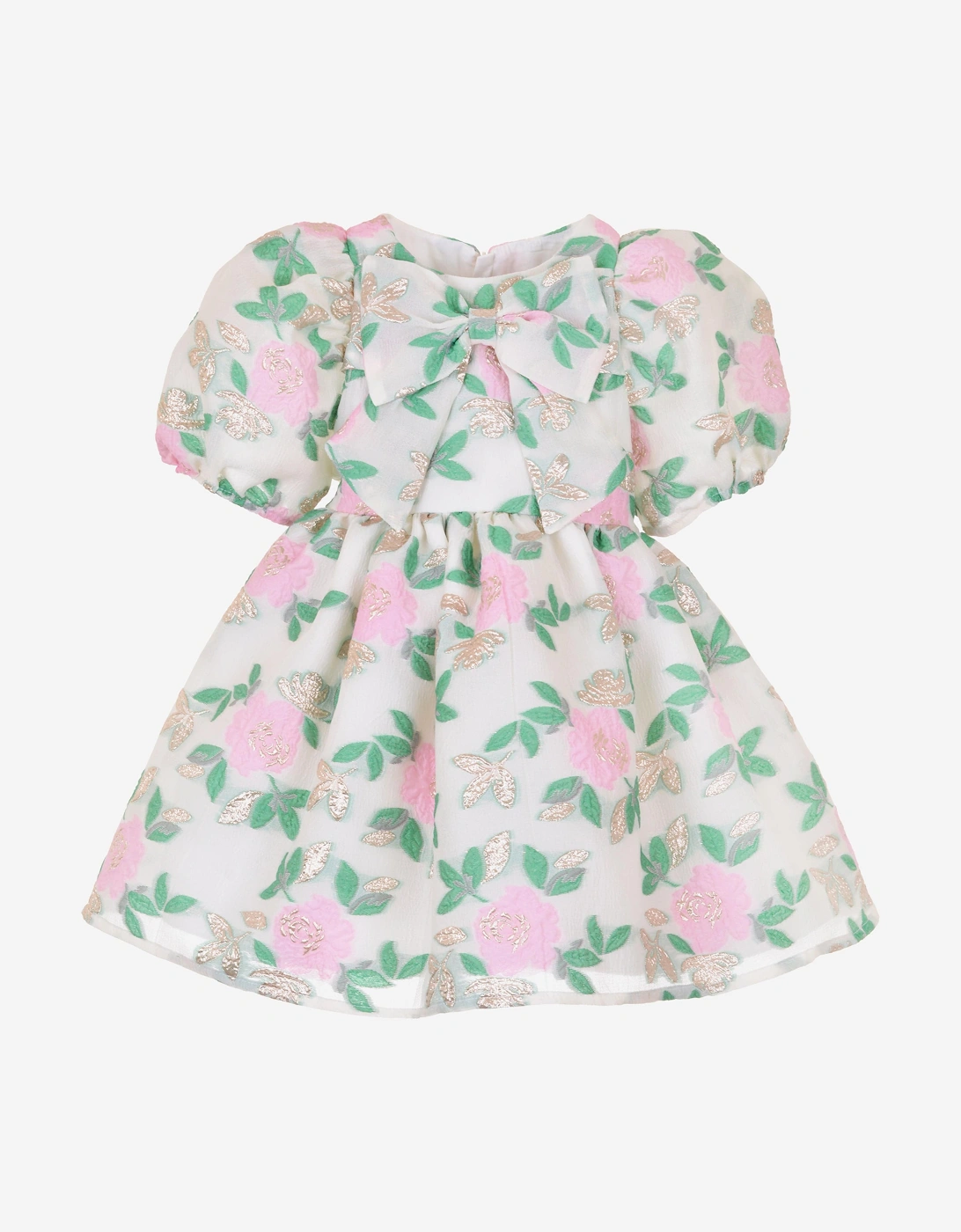 Girls Puff Sleeve Bodice Dress in White, 5 of 4