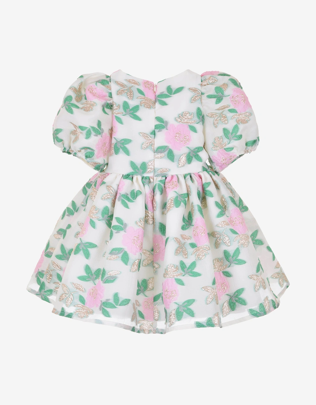 Girls Puff Sleeve Bodice Dress in White
