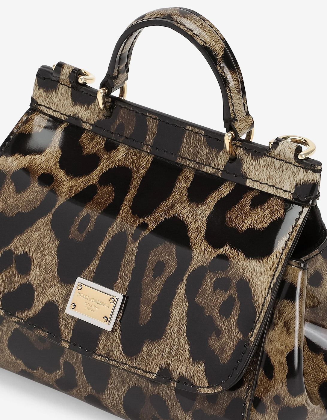 Girls Patent Leather Leopard Handbag in Brown (14cm)