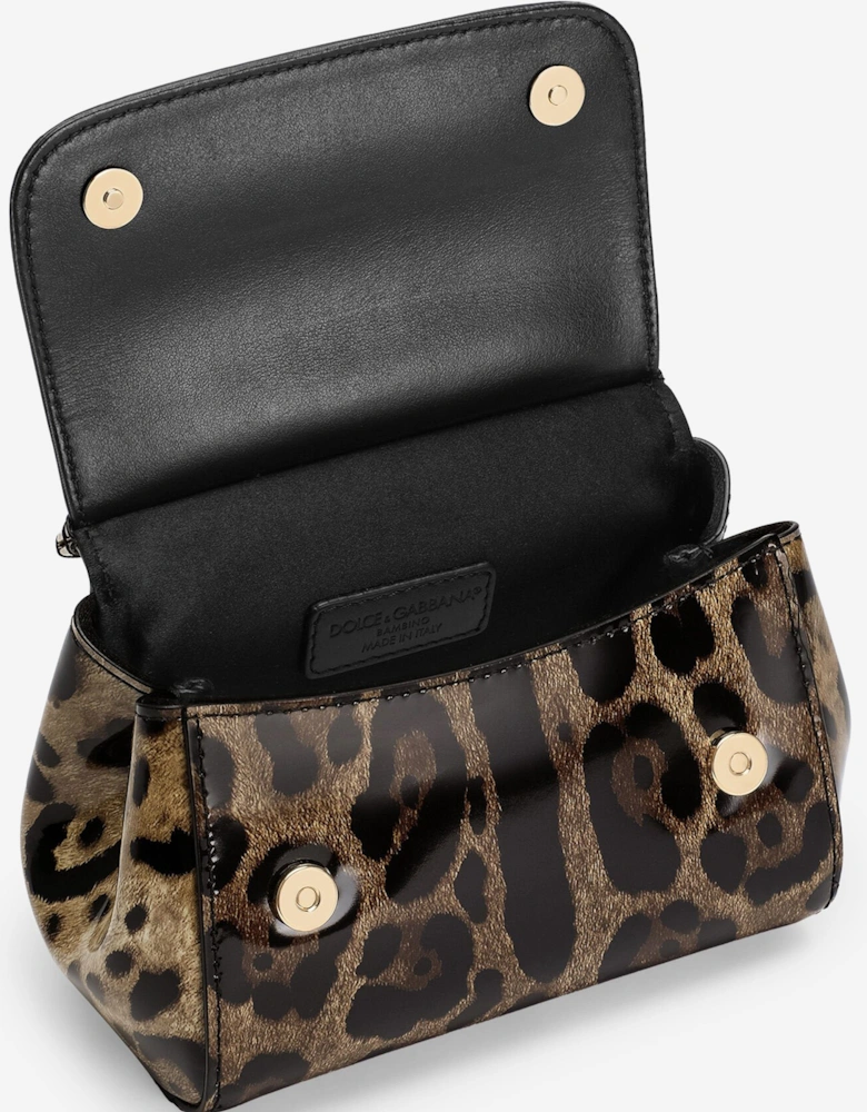Girls Patent Leather Leopard Handbag in Brown (14cm)