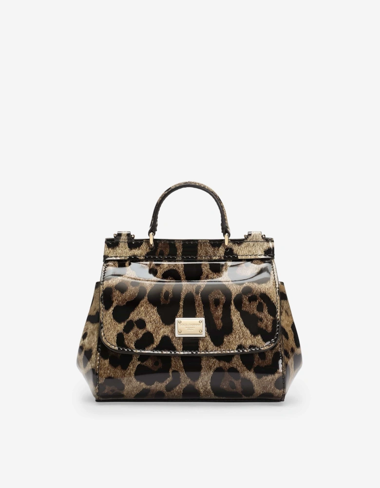 Girls Patent Leather Leopard Handbag in Brown (14cm)