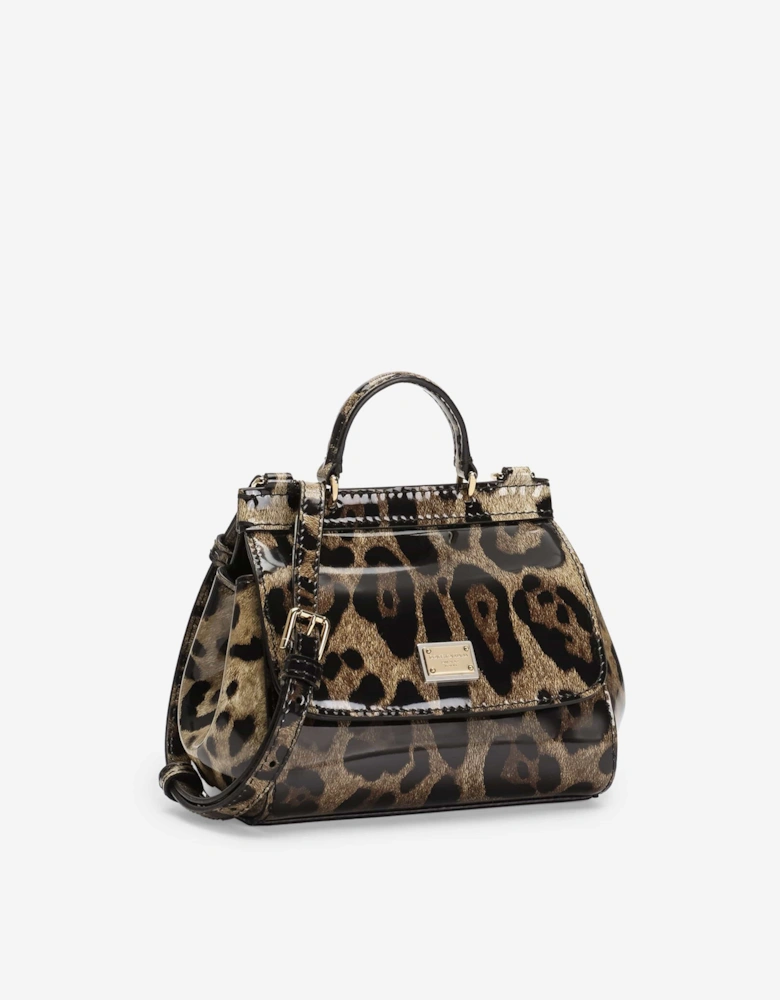 Girls Patent Leather Leopard Handbag in Brown (14cm)
