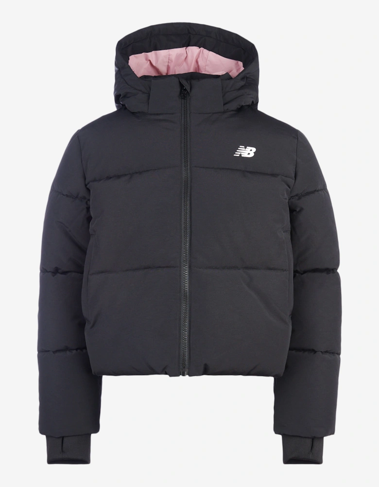 Girls Wide Baffle Puffer Coat in Black