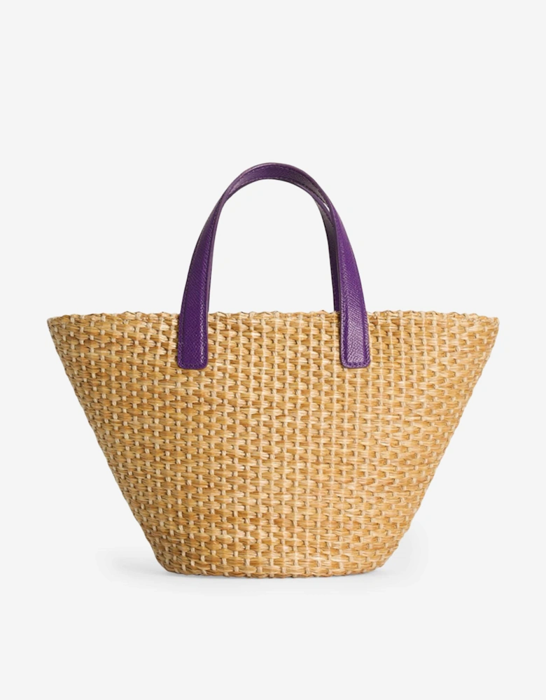 Girls Straw Logo Basket Bag in Beige (34cm)