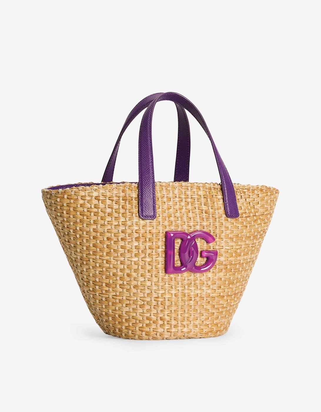 Girls Straw Logo Basket Bag in Beige (34cm)