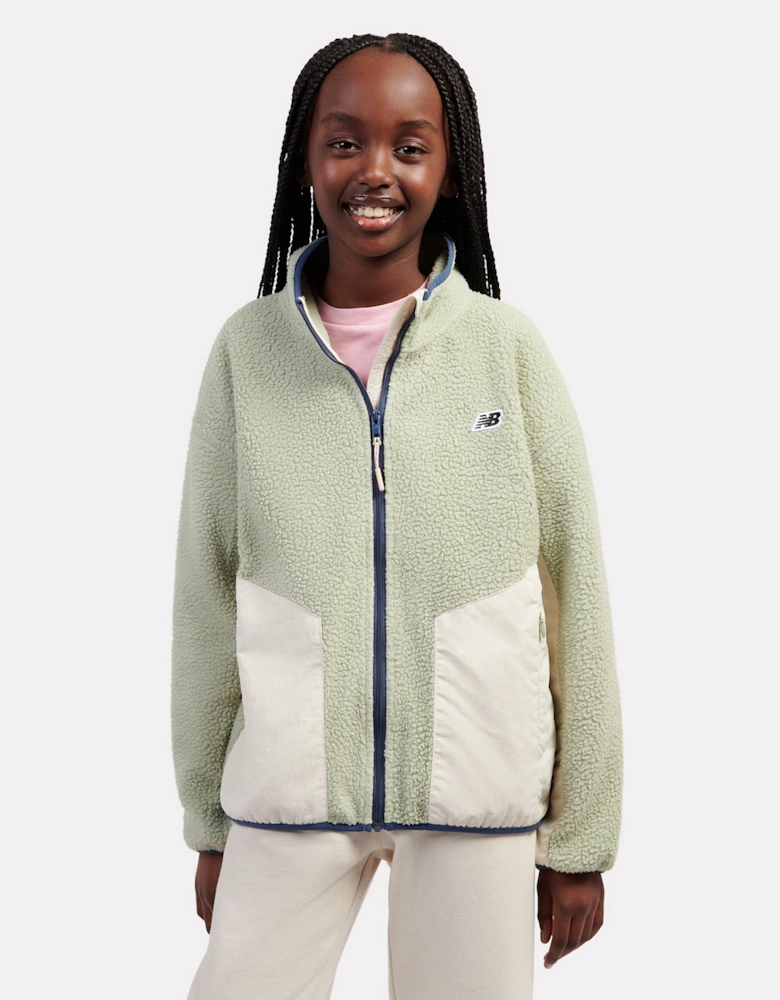 Girls Premium Borg Fleece Jacket in Green
