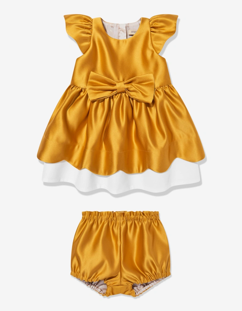 Baby Girls Scalloped Bodice Dress and Bloomers in Yellow