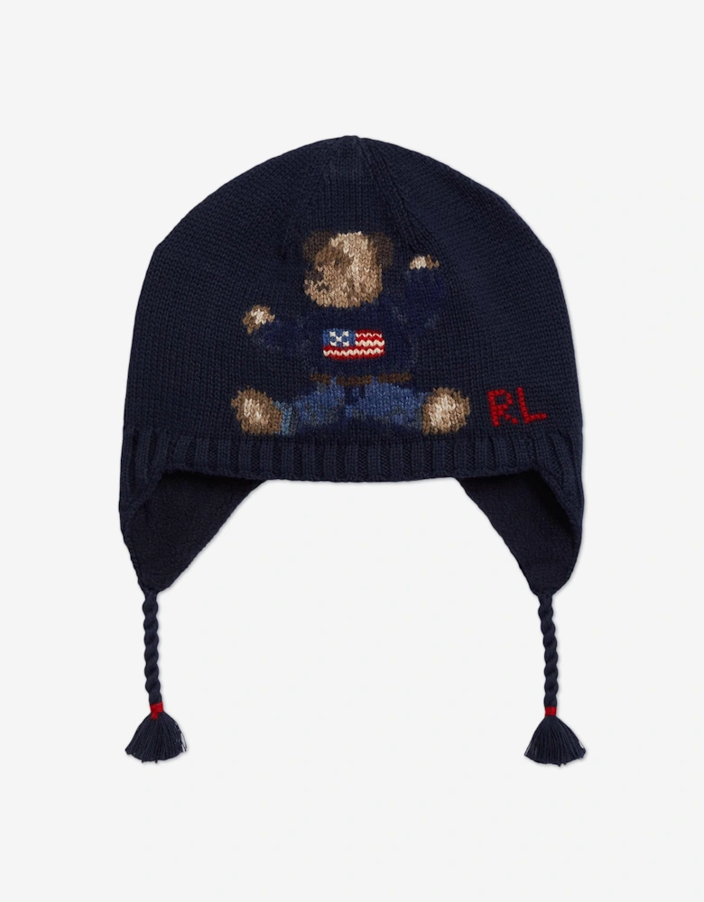 Baby Boys Bear Earflap Hat in Navy