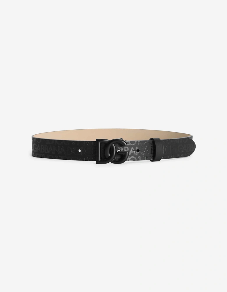 Boys Leather Logo Buckle Belt in Black