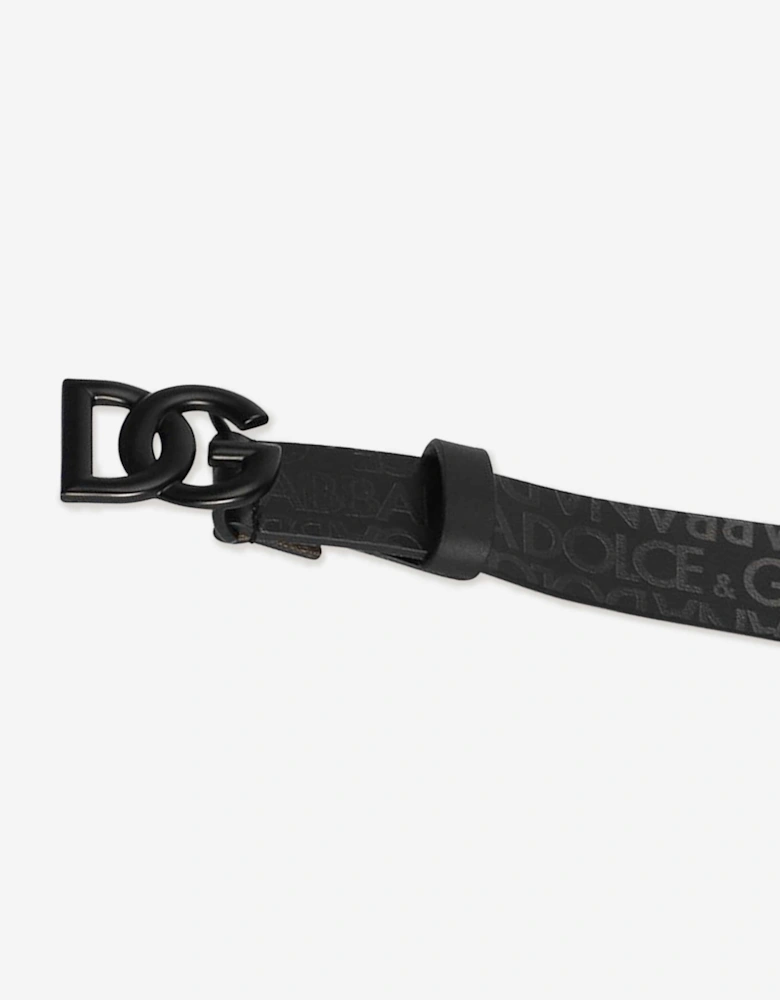 Boys Leather Logo Buckle Belt in Black