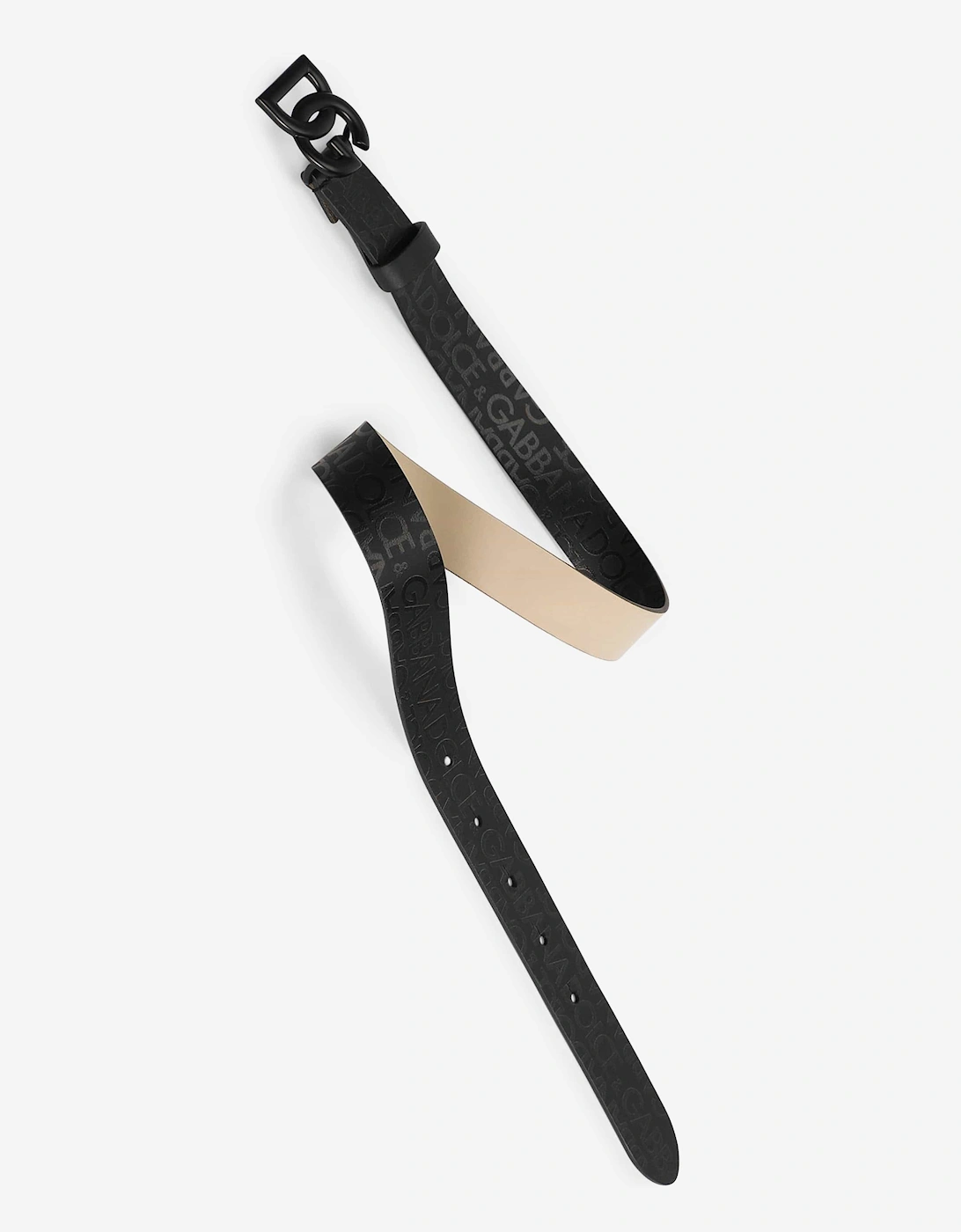 Boys Leather Logo Buckle Belt in Black