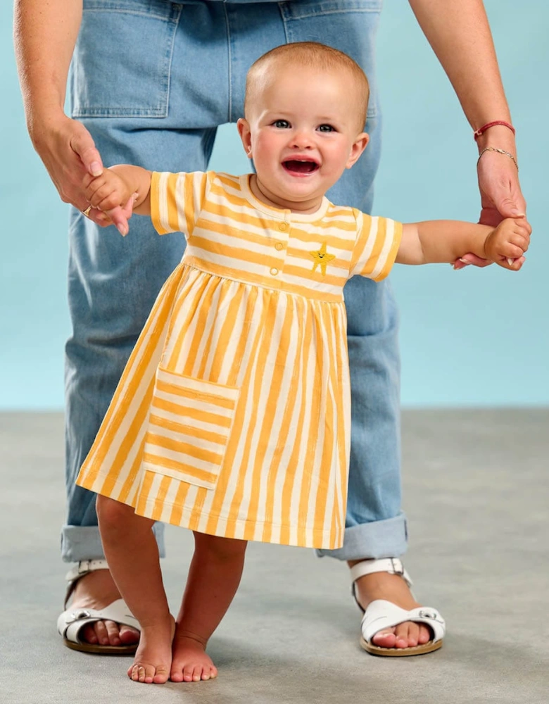 Girls Cari Striped Pocket Dress in Orange