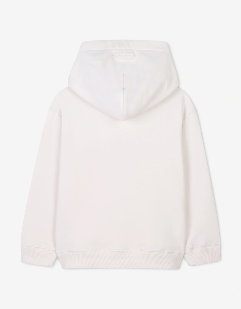 Girls Embroidered Logo Hoodie in Ivory