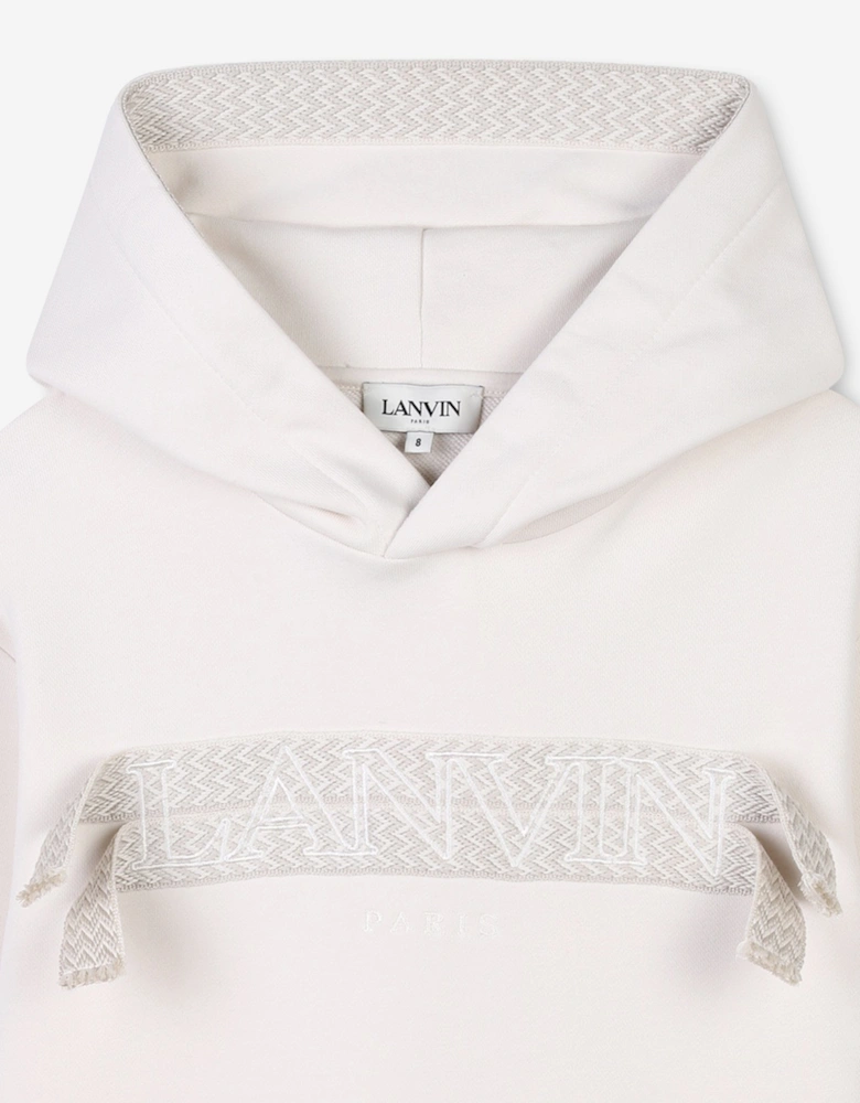 Girls Embroidered Logo Hoodie in Ivory