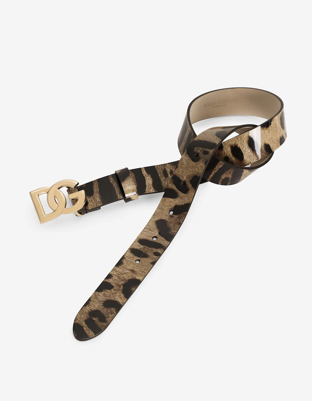 Girls Leather Leopard Belt in Brown