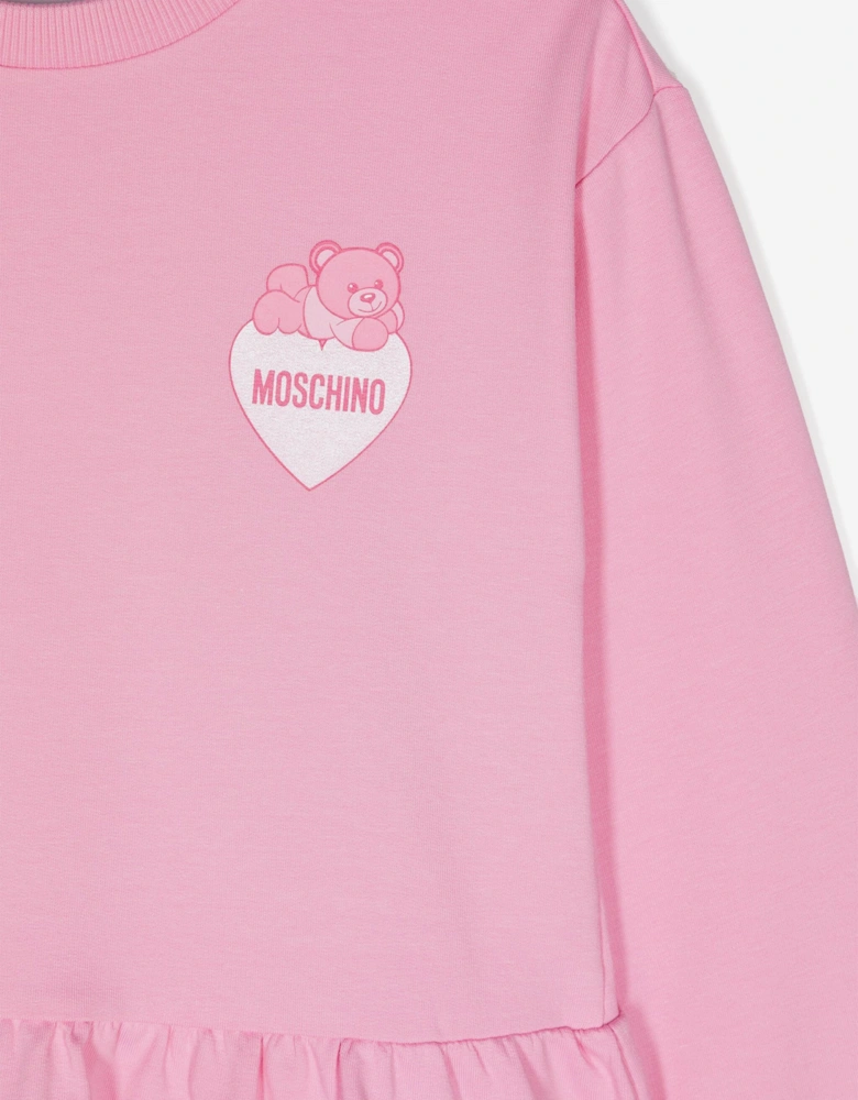 Girls Teddy Bear Logo Sweater Dress in Pink