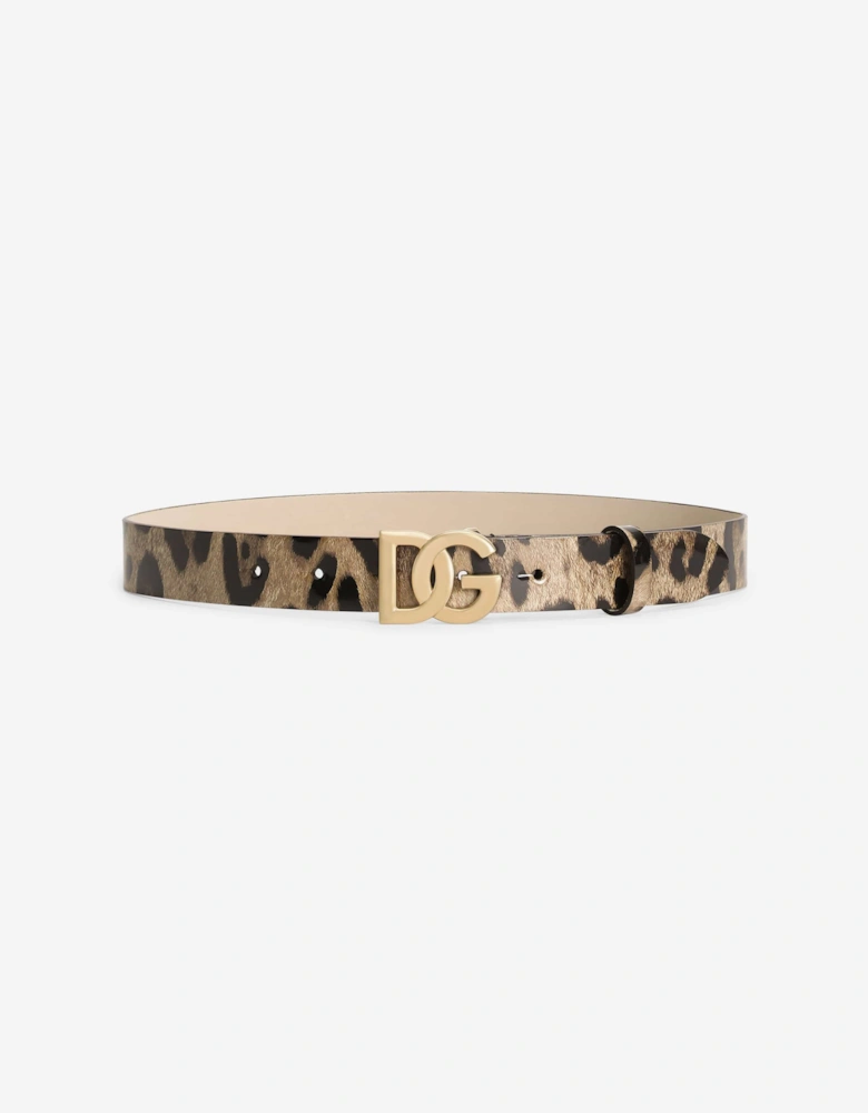 Girls Leather Leopard Belt in Brown