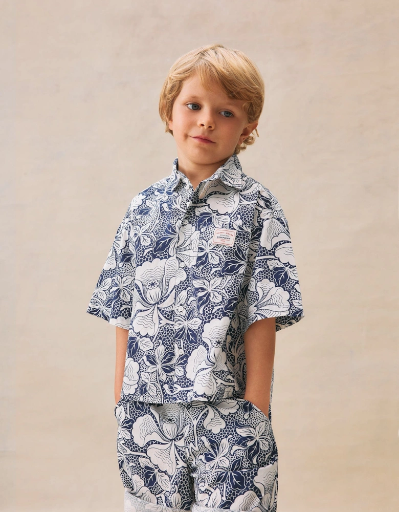 Boys Floral Erian Shirt in Blue
