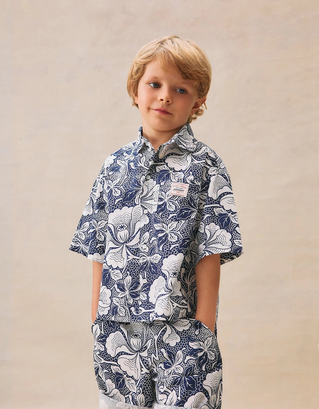 Boys Floral Erian Shirt in Blue