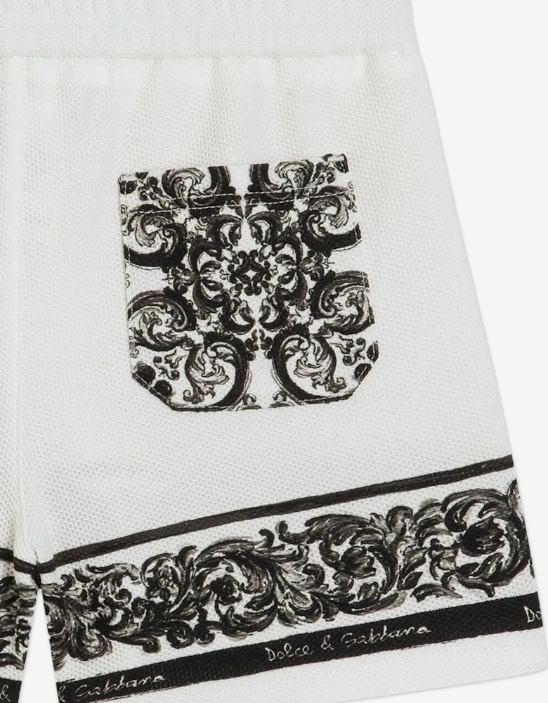 Baby Boys Majolica Print Shorts in White
