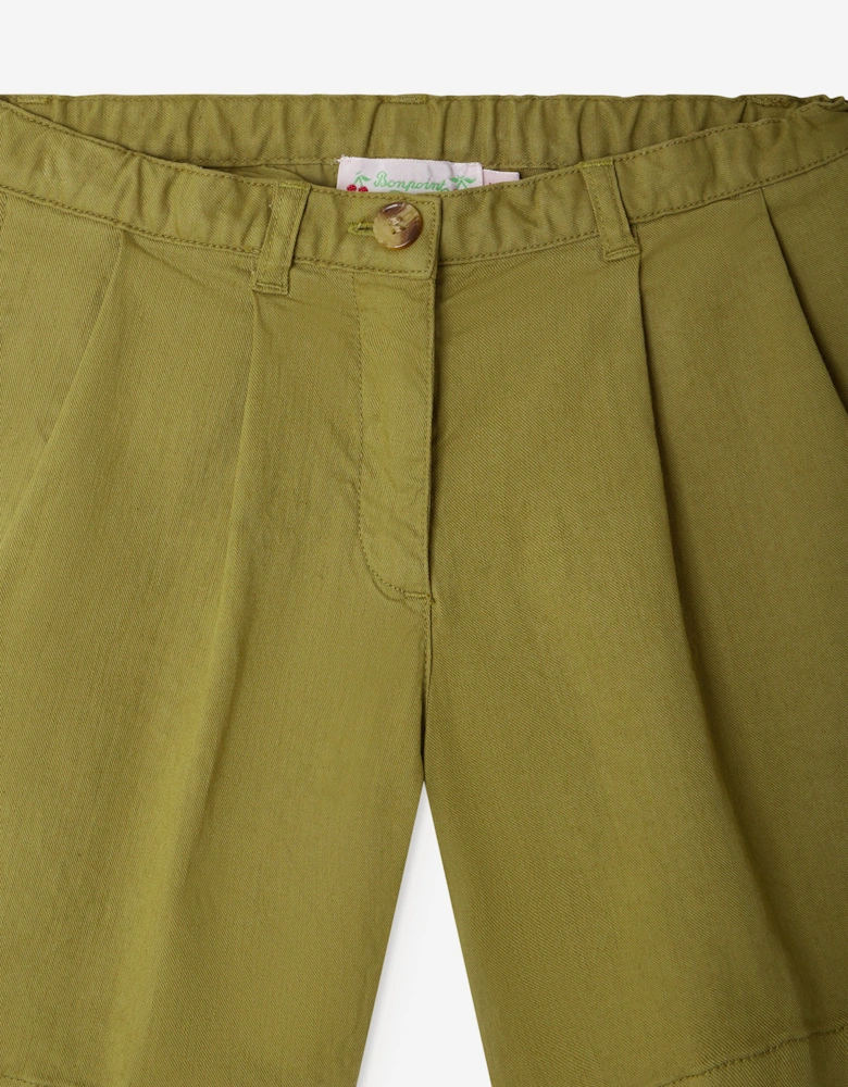 Girls Cotton Shorts in Green