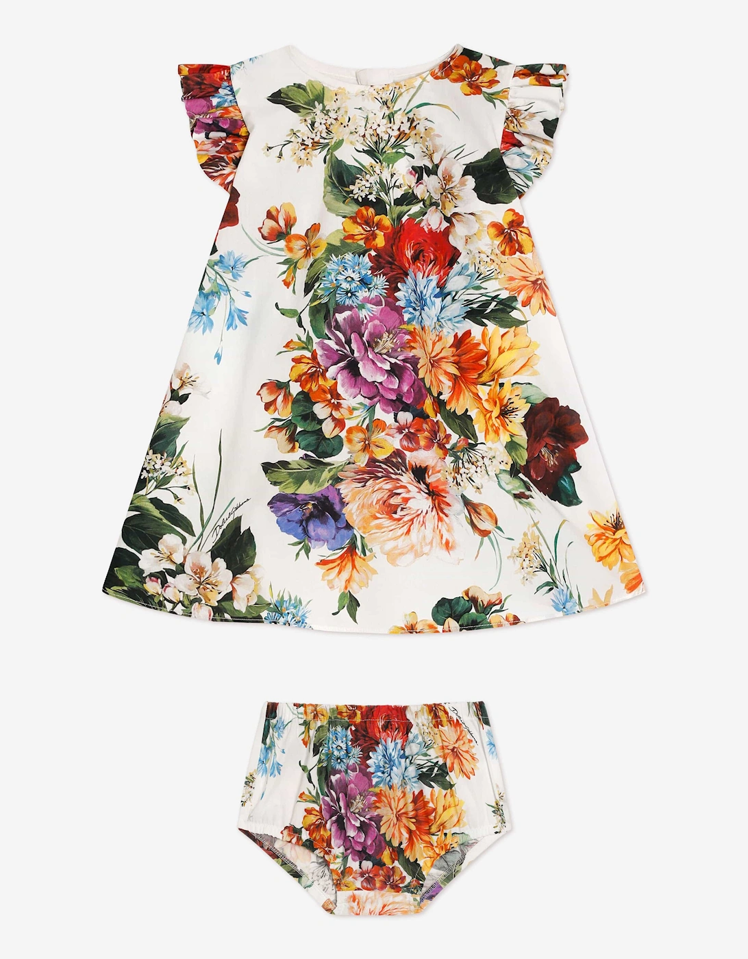 Baby Girls Floral Dress with Knickers in Multicolour, 5 of 4