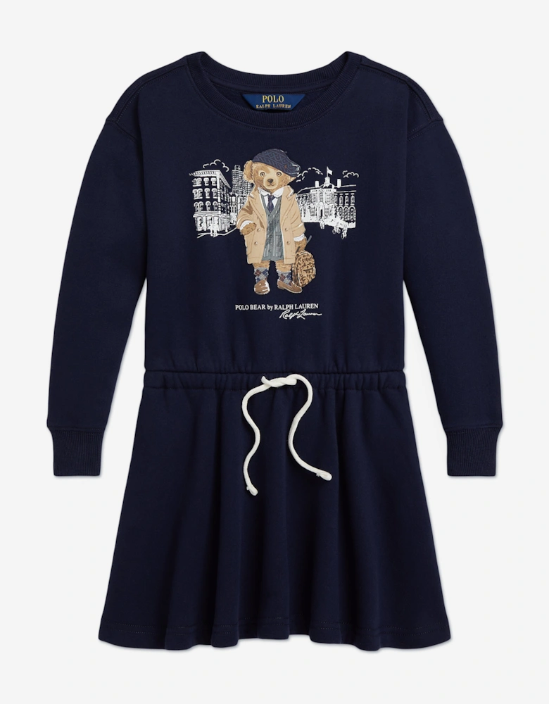 Girls Polo Bear Sweater Dress in Navy
