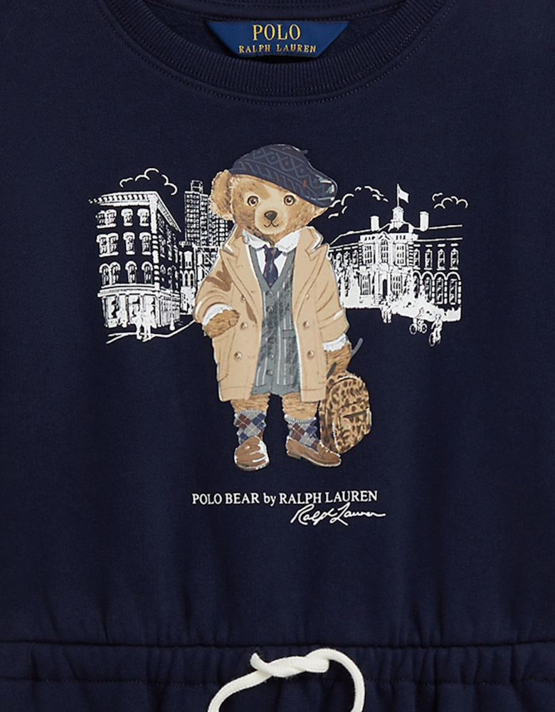 Girls Polo Bear Sweater Dress in Navy