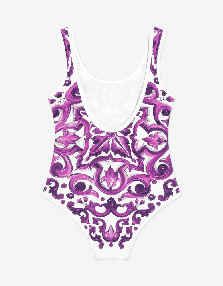 Baby Girls Majolica Print Swimsuit in Purple