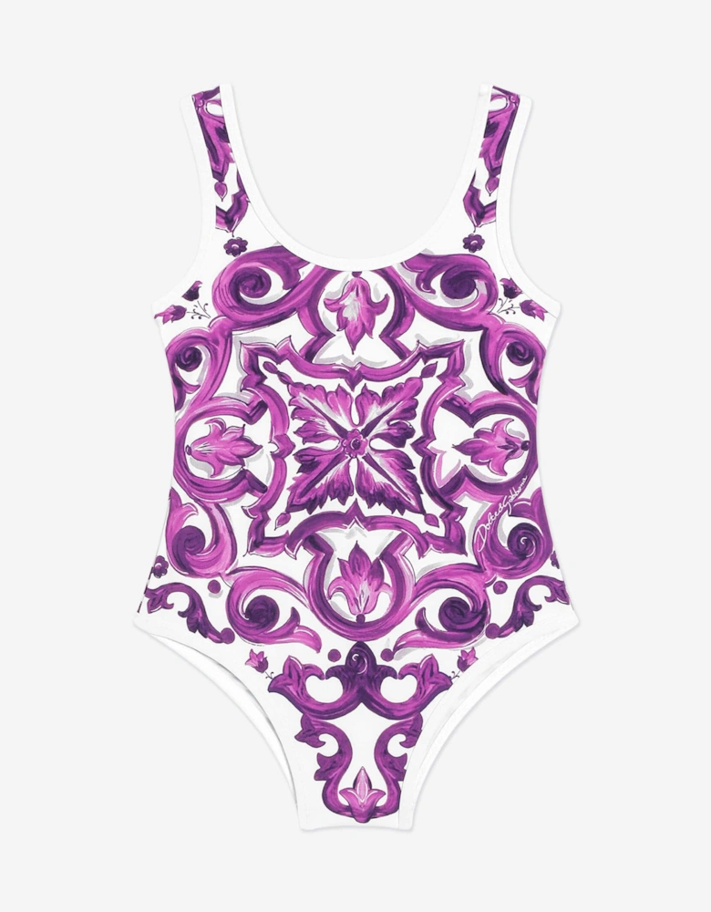 Baby Girls Majolica Print Swimsuit in Purple