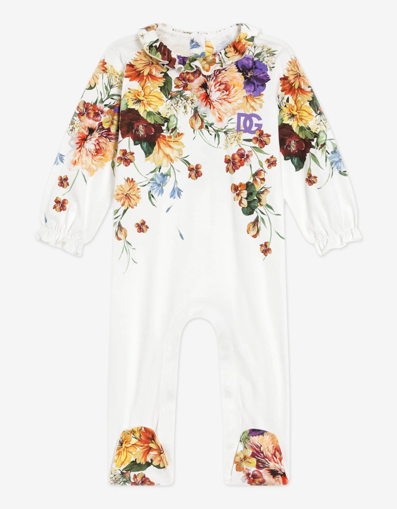 Baby Girls Floral Babygrow Set in White